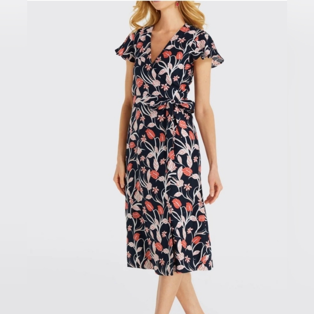 DRAPER JAMES  MULTICOLORED LINEN‎ WRAP DRESS SIZE 12